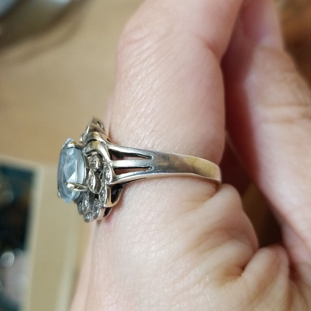 GONE AUTHENTIC Aquamarine Family Ring W Diamonds Acqyired In college 19 50s